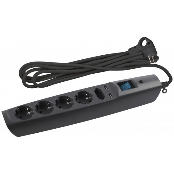 Фотография товара 'Эра Сет. фильтр SFU-5es-2m-B надеж. защита, с/з, с выкл, 5гн+2USB, 2м,, 10А, шторки,черный C0043326'