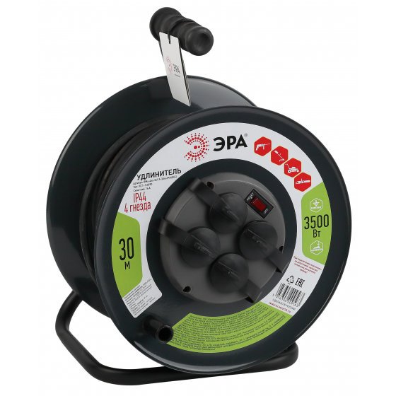 Фотография товара 'Эра Удлинитель силовой RMx-4es-3x1.5-30m-IP44(KG) на м. катушке c/з 4 гн 30м КГ 3х1.5 Б0046844'