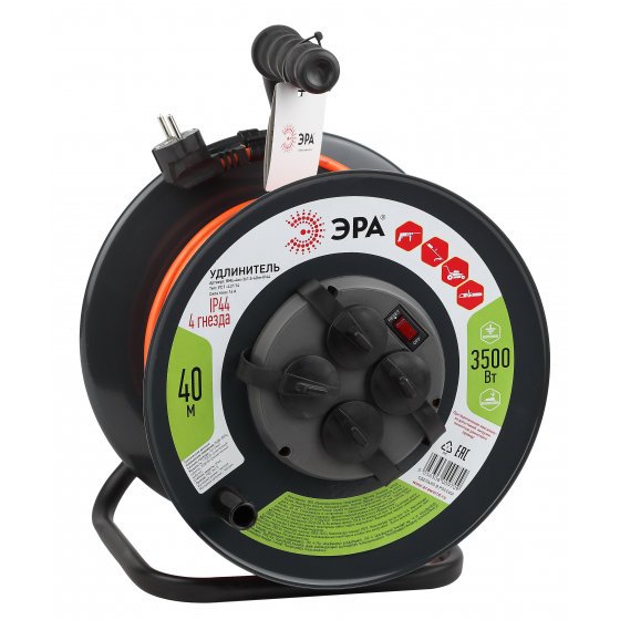 Фотография товара 'Эра Удлинитель силовой RMx-4es-3x1.5-40m-IP44 на м. катушке c/з 4 гн 40м ПВС 3х1.5 Б0046851'