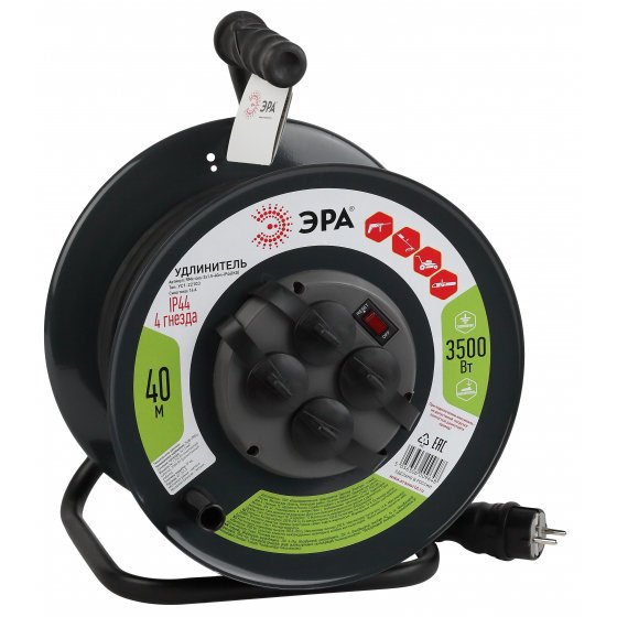 Фотография товара 'Эра Удлинитель силовой RMx-4es-3x1.5-40m-IP44(KG) на м. катушке c/з 4 гн 40м КГ 3х1.5 Б0046848'