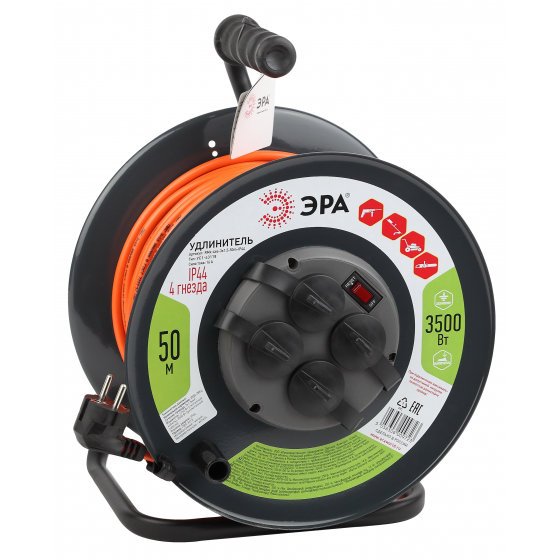 Фотография товара 'Эра Удлинитель силовой RMx-4es-3x1.5-50m-IP44 на м. катушке c/з 4 гн 50м ПВС 3х1.5 Б0046852'