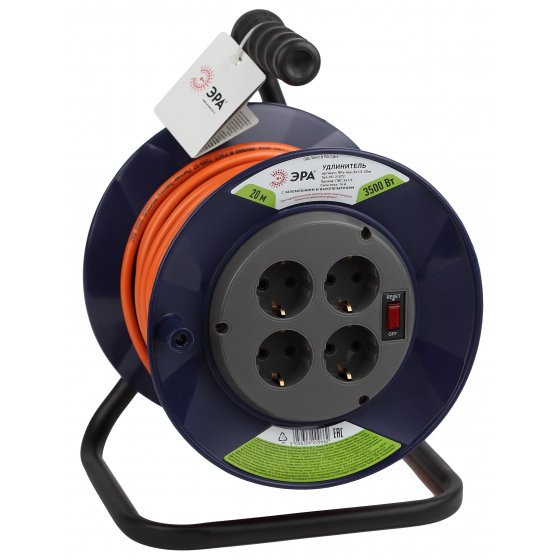 Фотография товара 'Эра Удлинитель силовой RPx-4es-3x1.5-20m на п. катушке c/з 4 гн 20м ПВС 3х1.5 Б0046849'