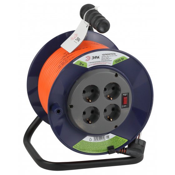 Фотография товара 'Эра Удлинитель силовой RPx-4es-3x1.5-30m на п. катушке c/з 4 гн 30м ПВС 3х1.5 Б0043056'