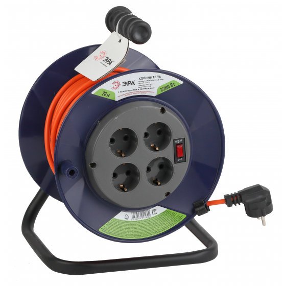 Фотография товара 'Эра Удлинитель силовой RPx-4es-3х1.0-20m на п. катушке c/з 4 гн 20м ПВС 3х1 Б0043054'