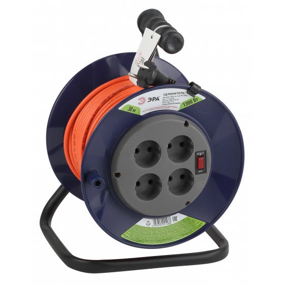 Фотография товара 'Эра Удлинитель силовой RPx-4s-2x0.75-30m на п. катушке б/з 4 гн 30м ПВС 2х0.75 Б0043048'