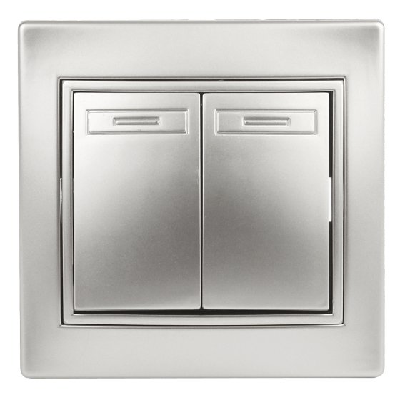 Фотография товара 'Эра Выключатель двойной, 10А-250В, IP20, СУ, Plano, алюминий (10/200/2400) Б0030042'