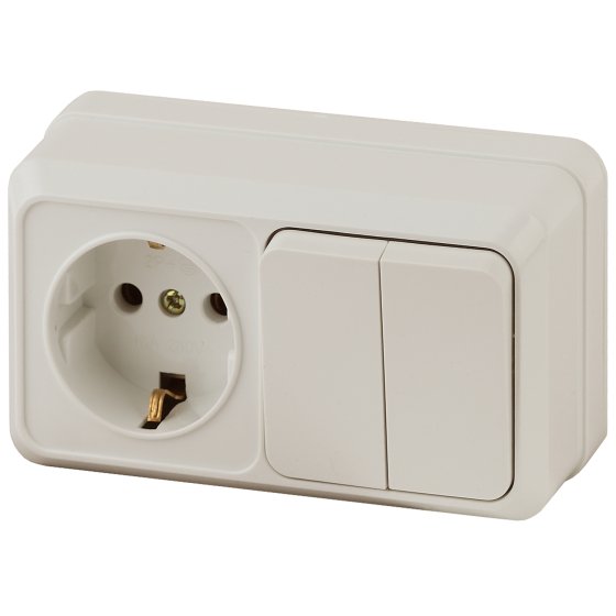 Фотография товара 'Эра Блок розетка с выключателем Intro Quadro 2-702-02 двойным горизонтальный 10(16)А-250В, IP20, ОУ, слоновая кость Б0053875'