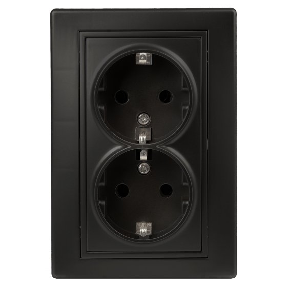 Фотография товара 'Эра Розетка Intro Plano 1-205-05 с заземлением двойная 2X2P+E Schuko, 16А-250В, IP20, СУ, антрацит Б0053919'