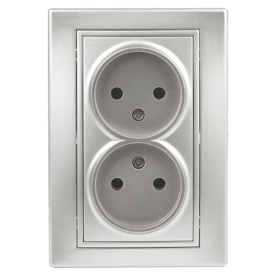 Фотография товара 'Эра Розетка Intro Plano 1-204-03 без заземления двойная 2х2P, 16А-250В, IP20, СУ, алюминий Б0053907'