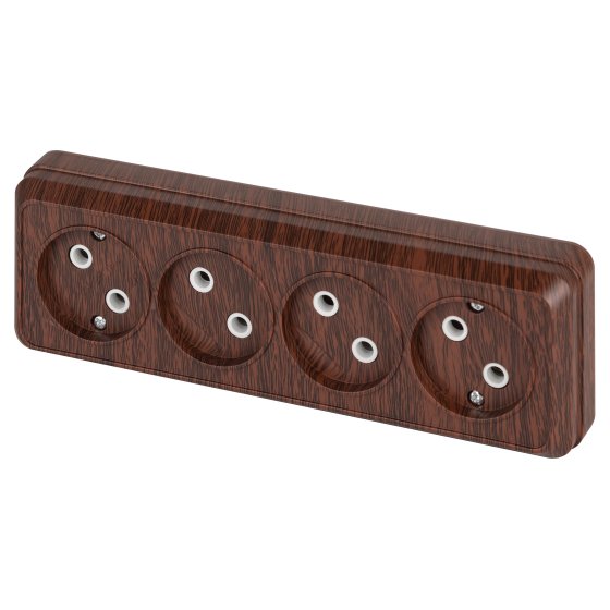 Фотография товара 'Эра Розетка Intro Quadro 2-207-10 без заземления четырехместная 4х2P, 16А-250В, IP20, ОУ, венге Б0053833'