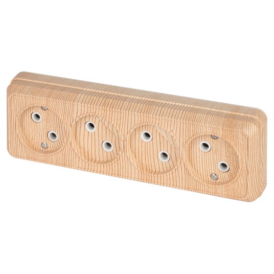 Фотография товара 'Эра Розетка Intro Quadro 2-207-11 без заземления четырехместная 4х2P, 16А-250В, IP20, ОУ, сосна Б0053836'