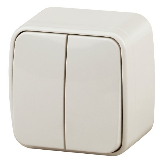 Фотография товара 'Эра Выключатель двойной, 10А-250В, IP20, ОУ, Polo, сл.кость (18/360/4320) Б0036121'