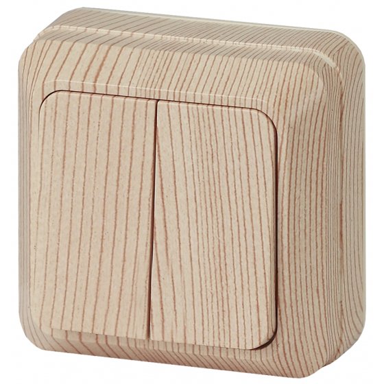 Фотография товара 'Эра Выключатель Intro Quadro 2-104-11 двухклавишный 10А-250В, IP20, ОУ, сосна Б0053763'