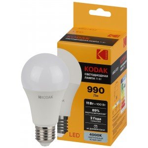 Фотография товара 'Эра Лампочка светодиодная Kodak LED KODAK A60-11W-840-E27 E27 / Е27 11Вт груша Б0057606'