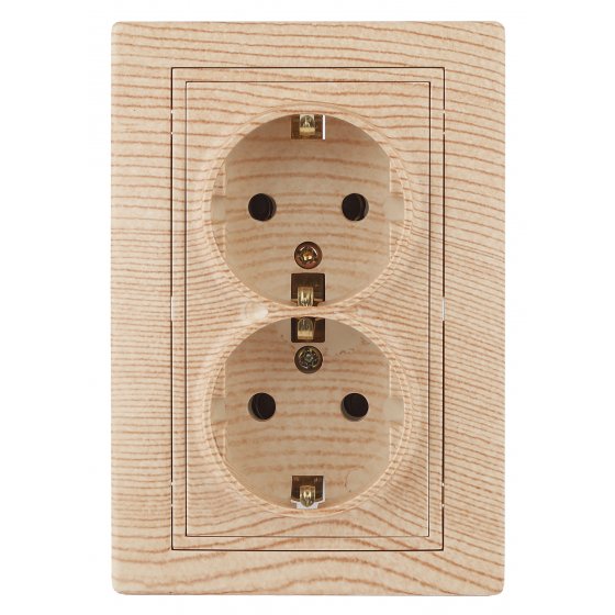 Фотография товара 'Эра Розетка 2X2P+E Schuko, 16А-250В, IP20, СУ, Plano, сосна (10/100/1200) Б0030073'