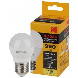 Фотография товара 'Эра Лампочка светодиодная Kodak LED KODAK P45-11W-830-E27 E27 / Е27 11Вт шар Б0057620'