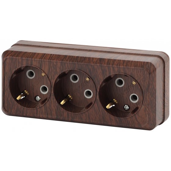 Фотография товара 'Эра Розетка Intro Quadro 2-206-10 с заземлением трехместная 3х2P+E, 16А-250В, IP20, ОУ, венге Б0053824'