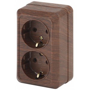 Фотография товара 'Эра Розетка 2х2P+E Schuko, 16А-250В, IP20, ОУ, Quadro, венге Б0030126'