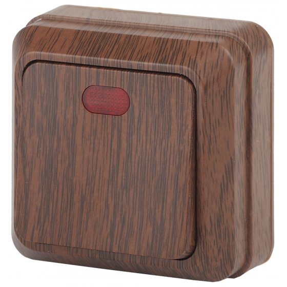 Фотография товара 'Эра Выключатель Intro Quadro 2-102-10 одноклавишный с подсветкой, 10А-250В, IP20, ОУ, венге Б0053745'