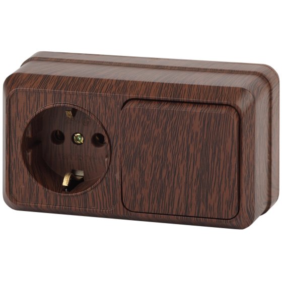 Фотография товара 'Эра Блок розетка с выключателем Intro Quadro 2-701-10 горизонтальный 10(16)А-250В, IP20, ОУ, венге Б0053868'