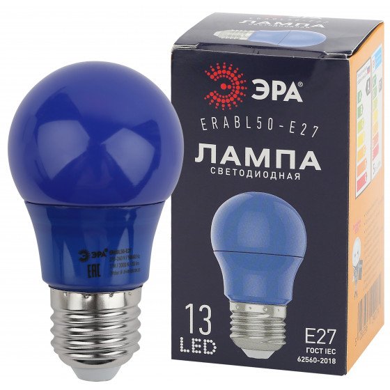 Фотография товара 'Эра ERABL50-E27 ЭРА LED A50-3W-E27 ЭРА (диод. груша, 13SMD, 3W, E27, для белт-лайт), Б0049578'