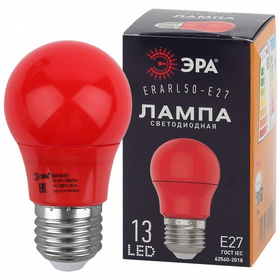 Фотография товара 'Эра ERARL50-E27 ЭРА LED A50-3W-E27 ЭРА (диод. груша, 13SMD, 3W, E27, для белт-лайт), Б0049580'