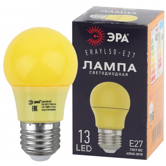 Фотография товара 'Эра ERAYL50-E27 ЭРА LED A50-3W-E27 ЭРА (диод. груша, 13SMD, 3W, E27, для белт-лайт) , Б0049581'