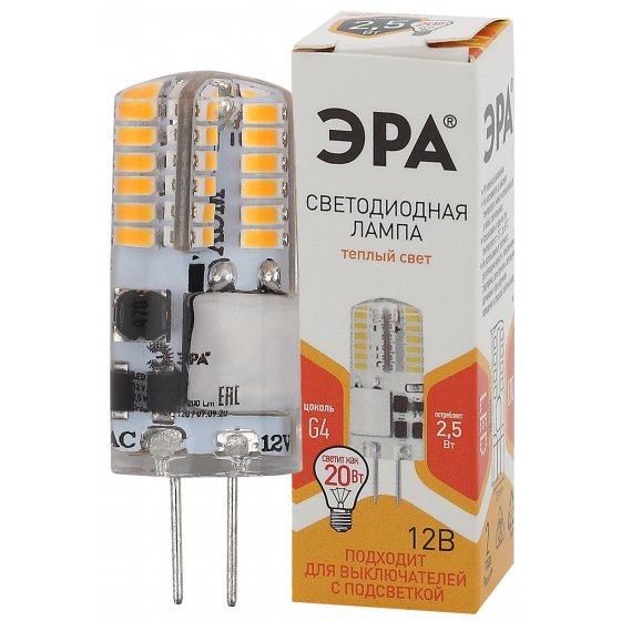 Фотография товара 'Эра LED-JC-2,5W-12V-SLC-827-G4 (диод, капсула, 2,5Вт, G4) (20/500/21000), Б0049089'