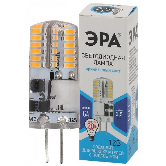 Фотография товара 'Эра LED-JC-2,5W-12V-SLC-840-G4 (диод, капсула, 2,5Вт, G4) (20/500/24500), Б0049090'