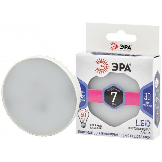 Фотография товара 'Эра LED GX-7W-860-GX53 ЭРА (диод, таблетка, 7Вт, хол, GX53) (10/100/4200), Б0048018'