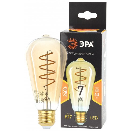 Фотография товара 'Эра F-LED ST64-7W-824-E27 spiral gold ЭРА (филамент, 7Вт, тепл, E27, Б0047665'