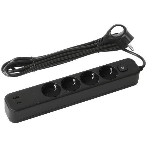 Фотография товара 'Эра Сетевой фильтр USF-4es-3m-2xUSBAC-B с базовой защитой с заземлением с выключателем 4 розетки+2xUSBA+C 3,1A 3м 10А Б0059574'