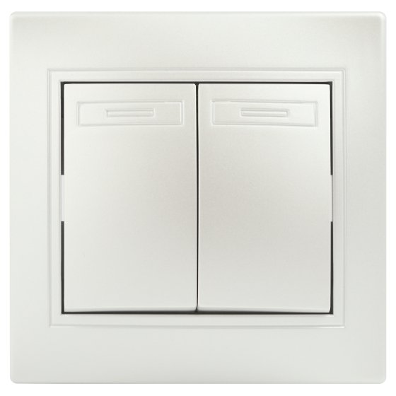 Фотография товара 'Эра Выключатель Intro Plano 1-104-06 двухклавишный, 10А-250В, IP20, СУ, перламутр Б0053767'