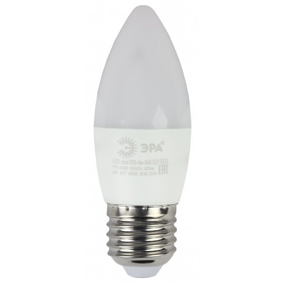 Фотография товара 'Эра Лампа светодиодная ECO LED B35-6W-827-E27 (диод, свеча, 6Вт, тепл, E27) Б0020620'