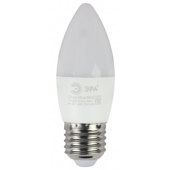Фотография товара 'Эра Лампа светодиодная ECO LED B35-6W-840-E27 (диод, свеча, 6Вт, нейтр, E27) Б0020621'