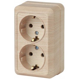 Фотография товара 'Эра Розетка 2х2P+E Schuko, 16А-250В, IP20, ОУ, Quadro, сосна Б0027657'