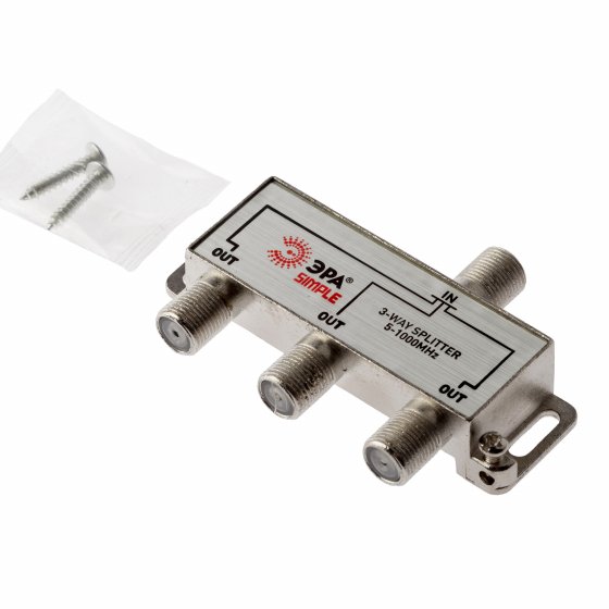 Фотография товара 'Эра ДЕЛИТЕЛЬ ТВ х 3под F разъём 5-1000 МГц, simple (10/200/6000), Б0048321'