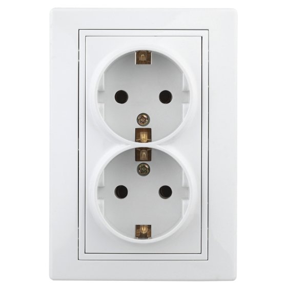 Фотография товара 'Эра Розетка Intro Plano 1Э-205-01 с заземлением двойная 2X2P+E Schuko, 16А-250В, СУ, без лапок, белый Б0038830'