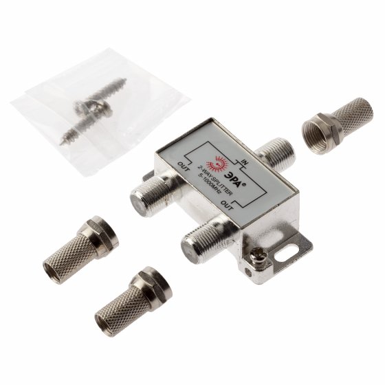 Фотография товара 'Эра Делитель ТВ ЭРА D-F-04 2 ответвления под F разъём в комплекте 3 F разъёма 5-1000 МГц, Б0048323'