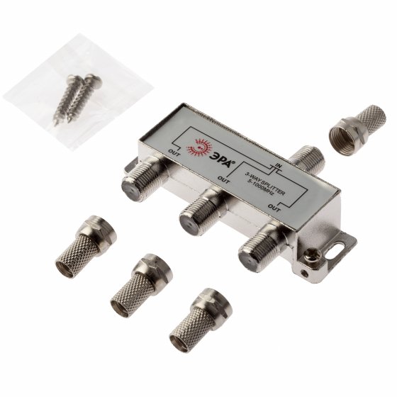 Фотография товара 'Эра Делитель ТВ ЭРА D-F-05 3 ответвления под F разъём в комплекте 4 F разъёма 5-1000 МГц, Б0048324'