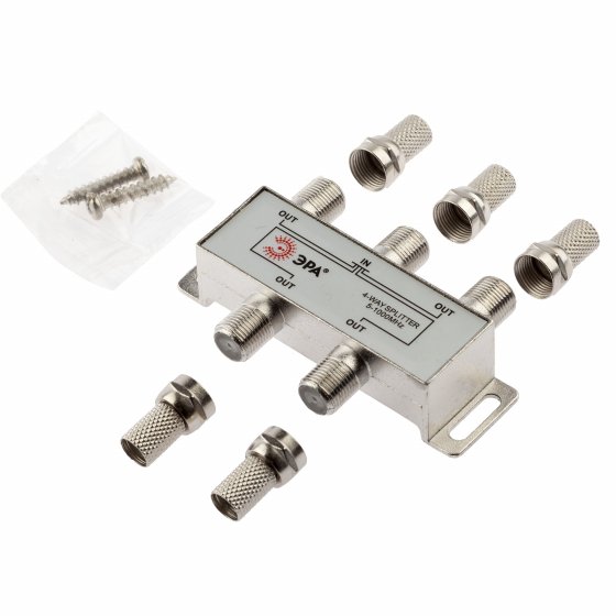 Фотография товара 'Эра Делитель ТВ ЭРА D-F-06 4 ответвления под F разъём в комплекте 5 F разъёмов 5-1000 МГц, Б0048325'