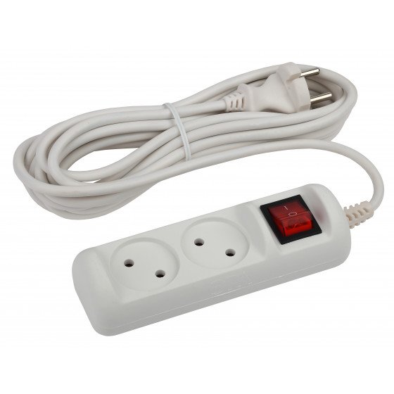 Фотография товара 'Эра Удлинитель электрический ЭРА U-2s-3m-2x1 без заземления c выключателем 2 розетки 3м ПВС 2x1мм2 10А, Б0044047'