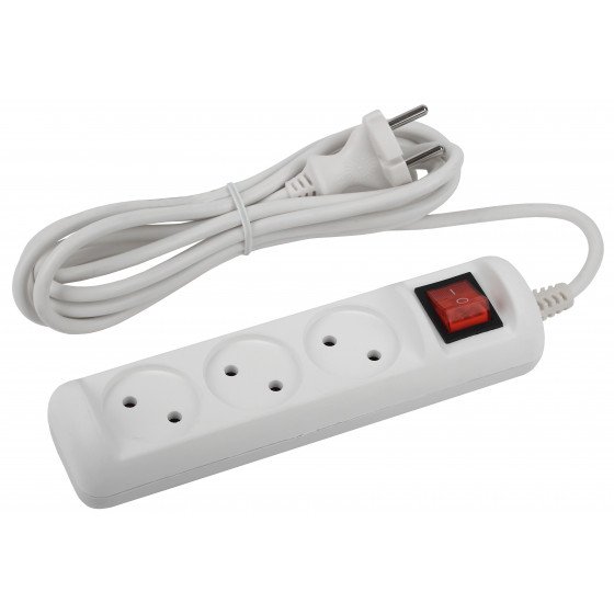 Фотография товара 'Эра Удлинитель электрический ЭРА U-3s-1,5m-2x1 без заземления c выключателем 3 розетки 1,5м ПВС 2x1мм2 10А, Б0044049'