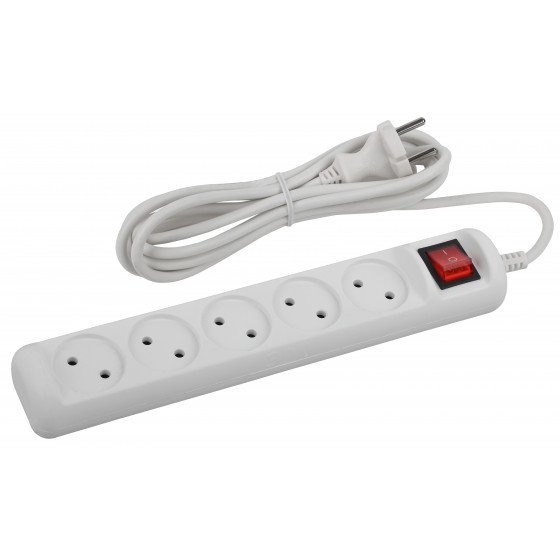 Фотография товара 'Эра Удлинитель электрический ЭРА U-5s-1,5m-2x1 без заземления c выключателем 5 розеток 1,5м ПВС 2x1мм2 10А, Б0044055'