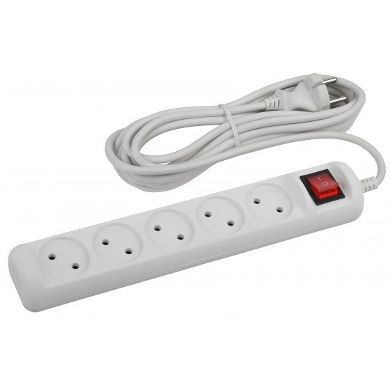 Фотография товара 'Эра Удлинитель электрический ЭРА U-5s-3m-2x1 без заземления c выключателем 5 розеток 3м ПВС 2x1мм2 10А, Б0044056'