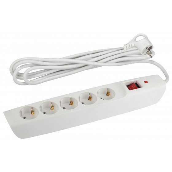 Фотография товара 'Эра Сетевой фильтр ЭРА SFX-5es-4m-W с надежной защитой с заземлением с выключателем 5 розеток 4м 10А, Б0044021'