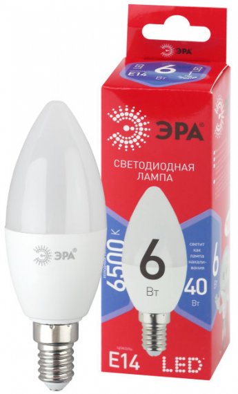 Фотография товара 'Эра LED B35-6W-865-E14 R (диод, свеча, 6Вт, хол, E14) Б0045339'