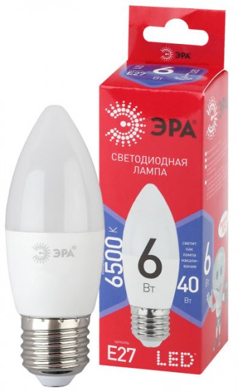 Фотография товара 'Эра LED B35-6W-865-E27 R (диод, свеча, 6Вт, хол, E27) Б0045340'