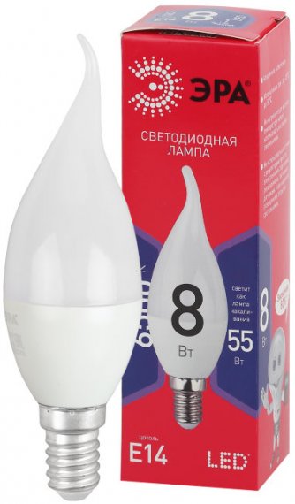 Фотография товара 'Эра LED BXS-8W-865-E14 R (диод, свеча на ветру, 8Вт, хол, E14) Б0045345'