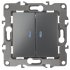 Фотография товара 'Эра Выключатель двойной с подсветкой, 10АХ-250В, Эра12, графит Б0019291'